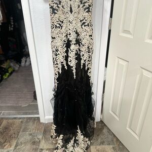 Elegant Black and Cream Lace Gown